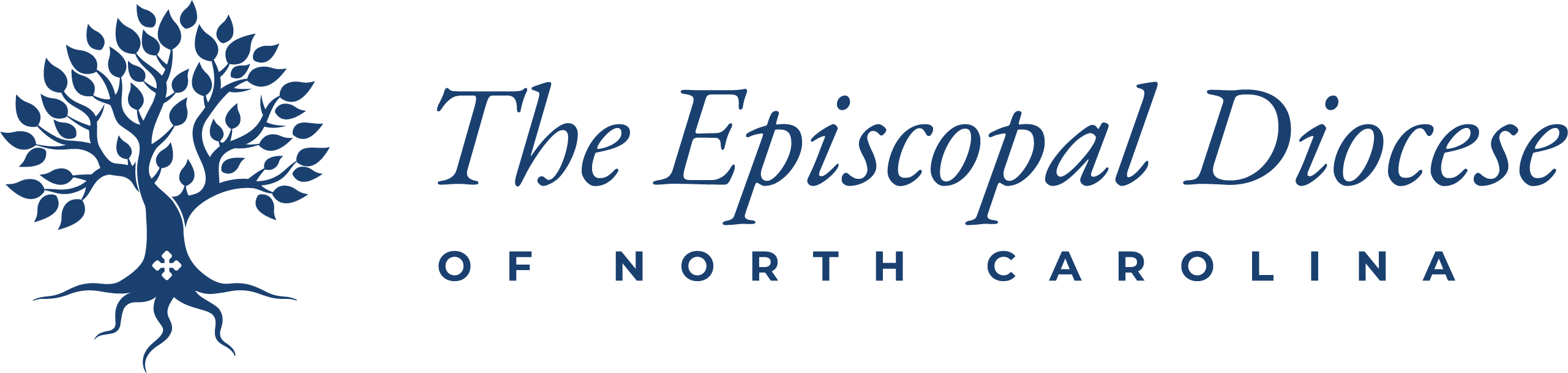A stylized tree with the text "The Episcopal Diocese of North Carolina" beside it, featuring deep blue tones.